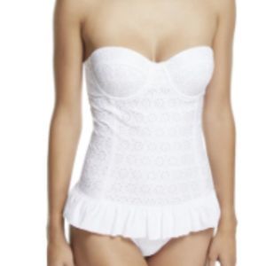TORY BURCH Broderie Anglais Flounce One Piece Swimsuit White Peplum Size XL